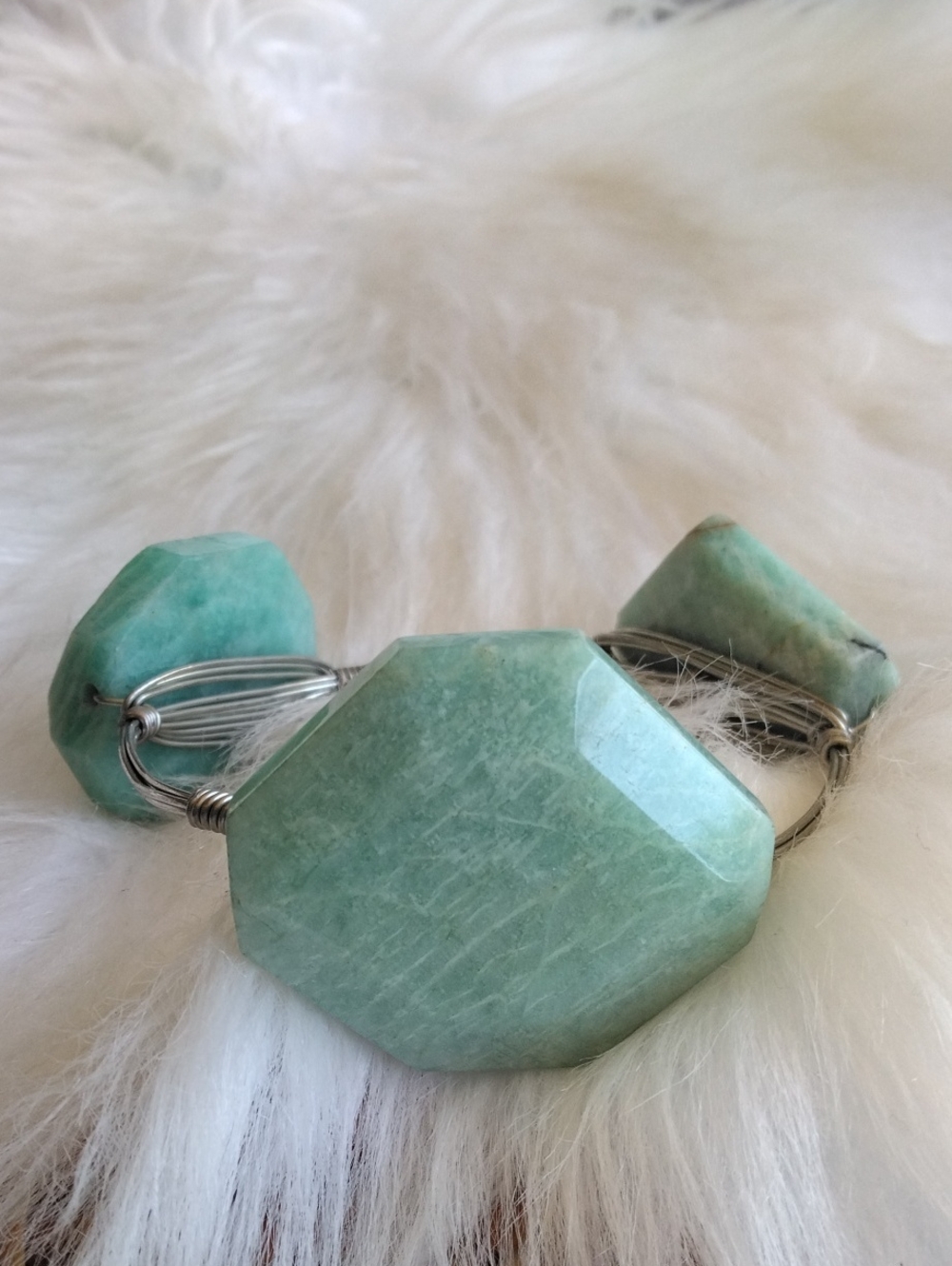 Amazonite With Flash Big Wire Wrapped Bracelet